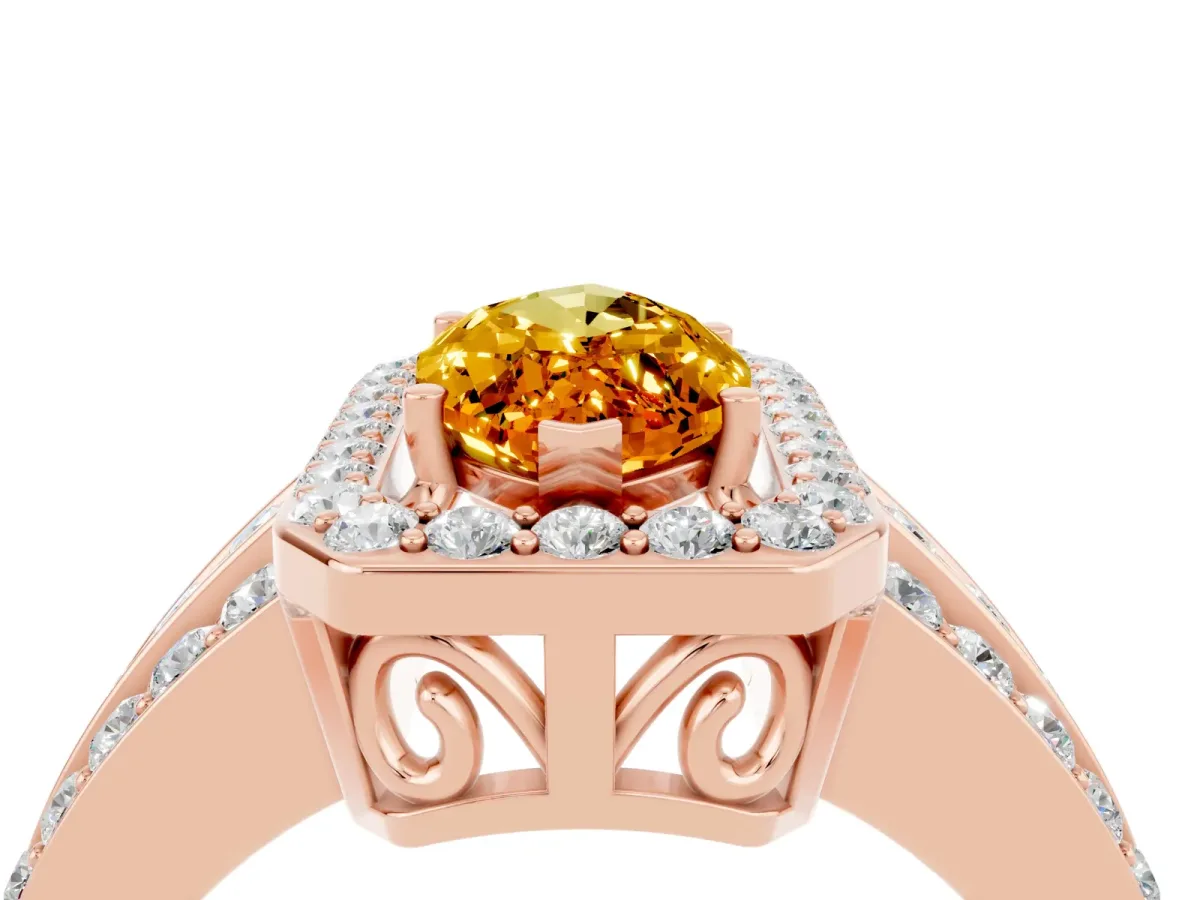 Marquise Cut Halo Citrine Ring with Round Split Shank and Prong Setting Rose gold