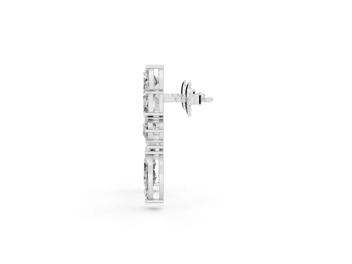 Princess, Baguette, Marquise, Pear and Round Diamond Cluster Stud Earrings Platinum