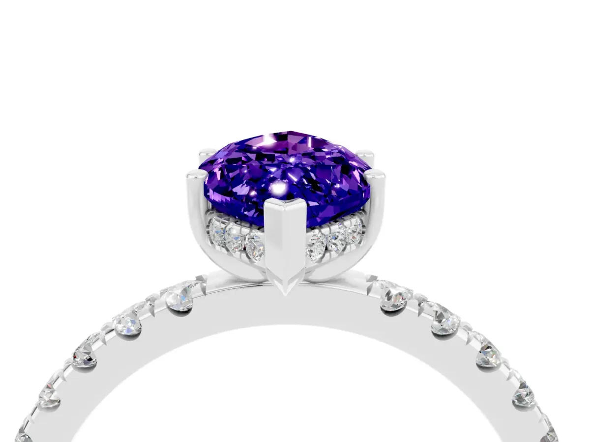 Marquise Cut Tanzanite Pave Band Solitaire Ring with Round and Prong Setting Platinum