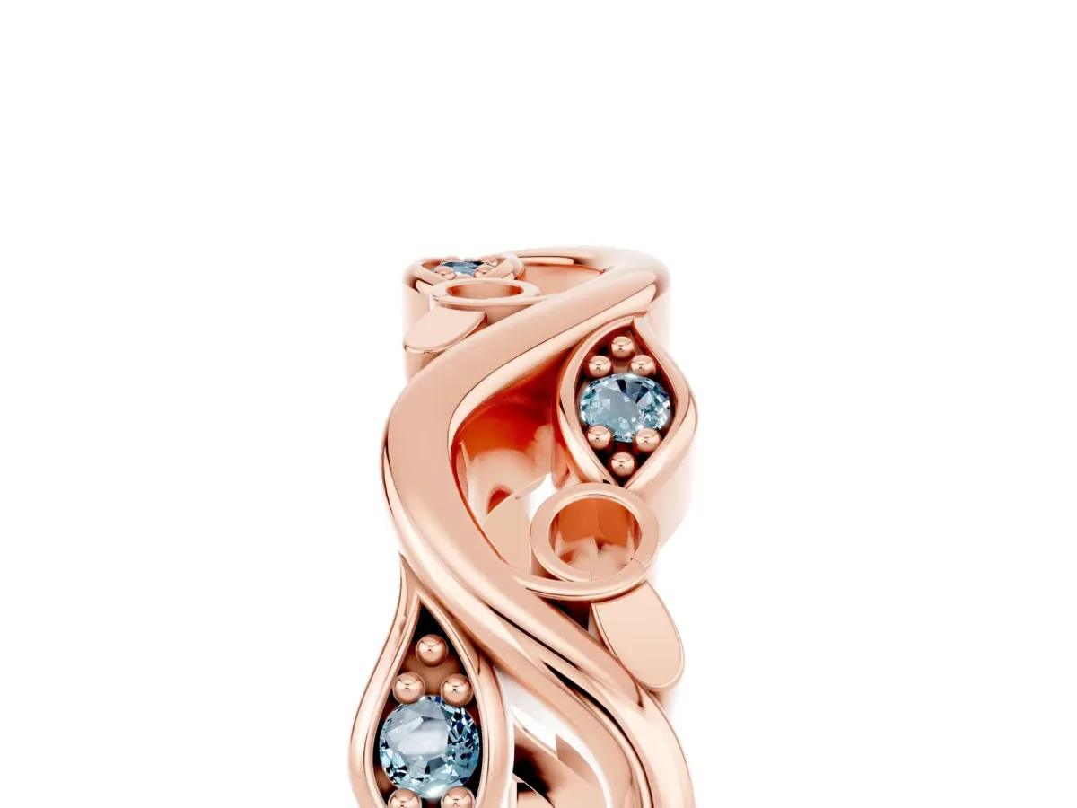 Marquise Aquamarine Vine Eternity Band with Bezel Setting Rose gold