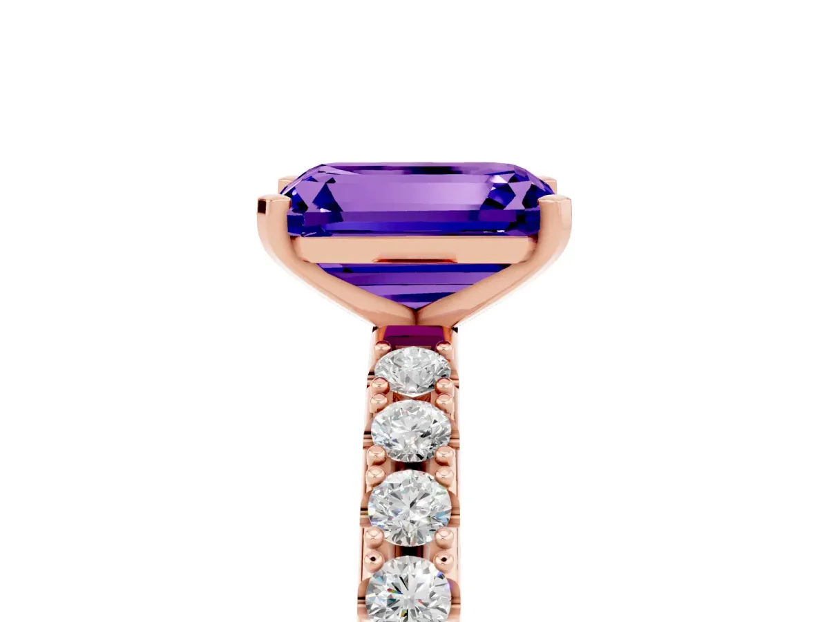 Emerald Cut Tanzanite Solitaire Pavé Band with Four-Prong Setting Rose gold