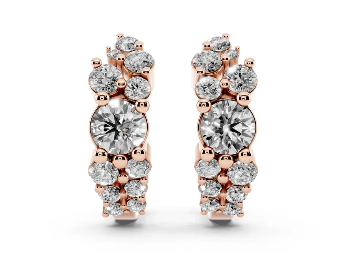 Round Diamond Hydrangea Bouquet Hoop Earrings with Diamond Accents Rose gold