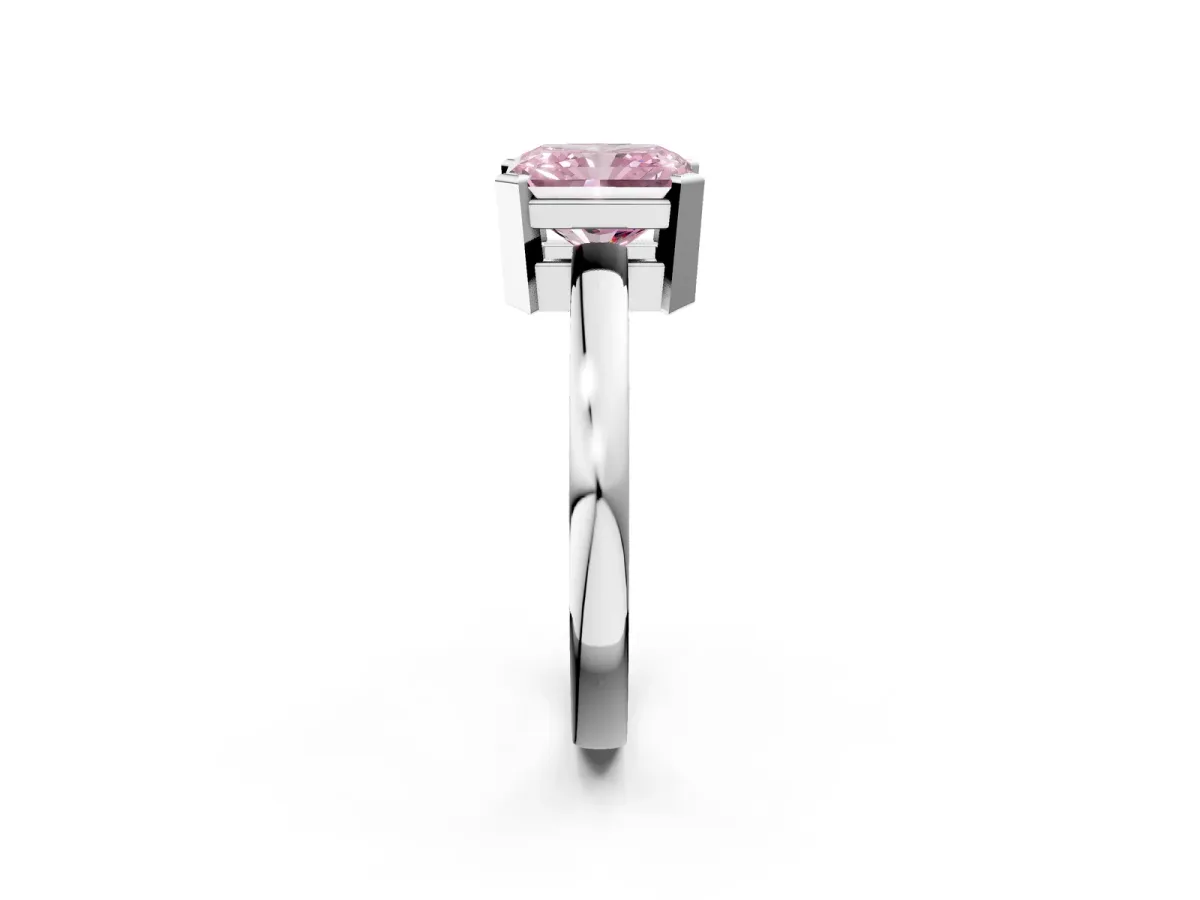 Fancy Pink Radiant Cut Cut Solitaire Ring with Four-Prong Setting and Classic Band Platinum