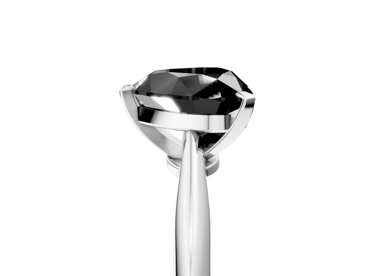 Fancy Black Heart Cut Diamond Solitaire Engagement Ring with Classic Band and Four-Prong Setting Silver