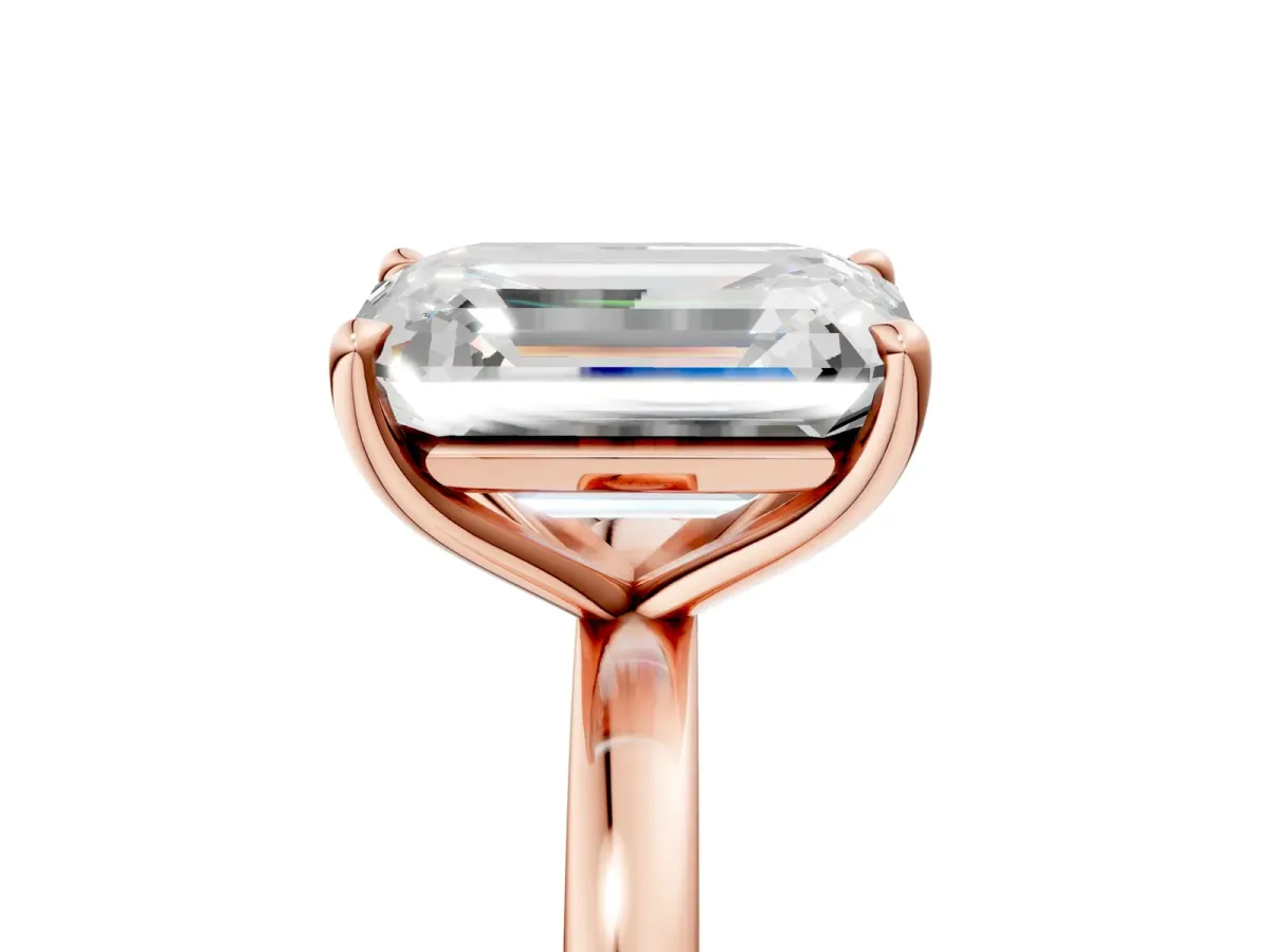 Fancy Blue Emerald Cut and Emerald Cut Toi Moi Ring with Prong Setting Rose gold