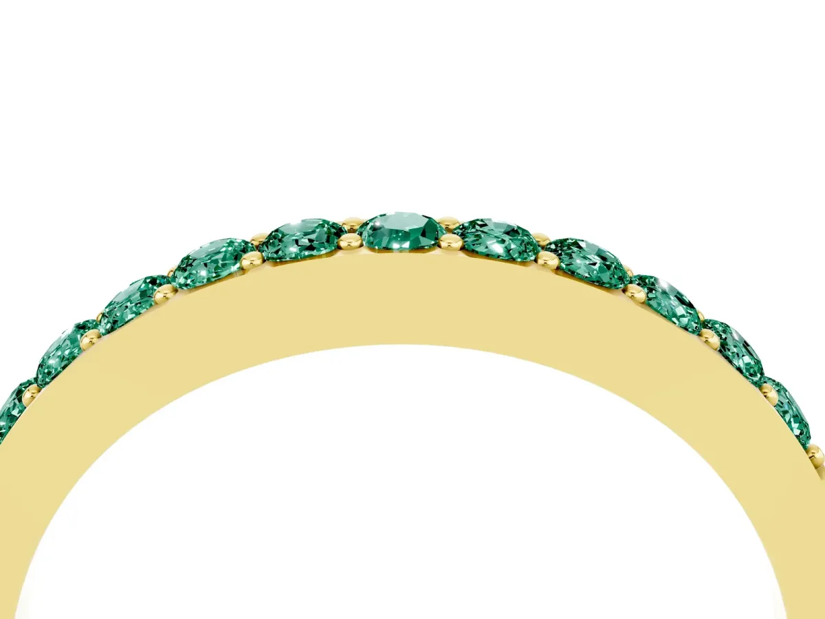Round Green Sapphire Curved Wedding Band with Channel Setting Yellow gold