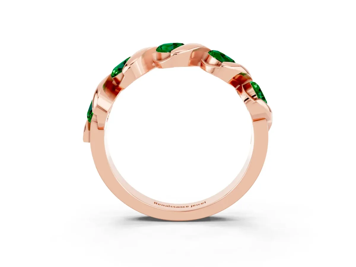 Round Emerald Wave Band with Channel Setting and Shared Prongs Rose gold