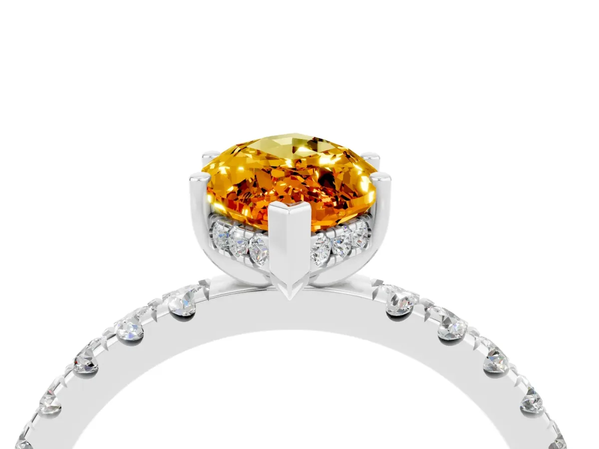 Marquise Cut Citrine Pave Band Solitaire Ring with Round and Prong Setting Platinum