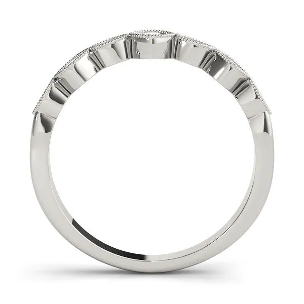 Milgrain Bezel Set Round and Marquise Diamond Half Eternity Band Silver