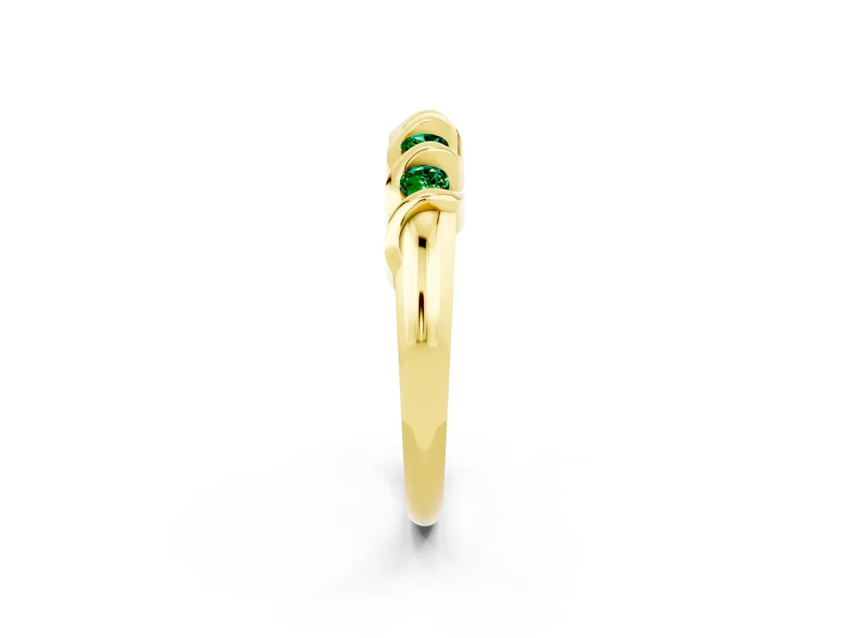 Round Emerald Eternity Band with Twist Prong Setting Yellow gold