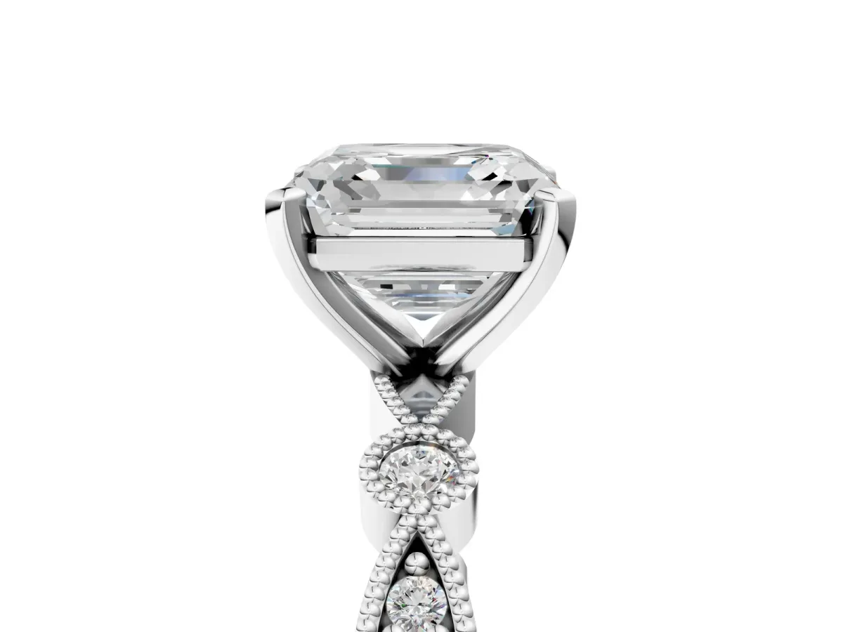 Asscher Cut Milgrain Bezel Diamond Engagement Ring with Solitaire Prong Setting Platinum