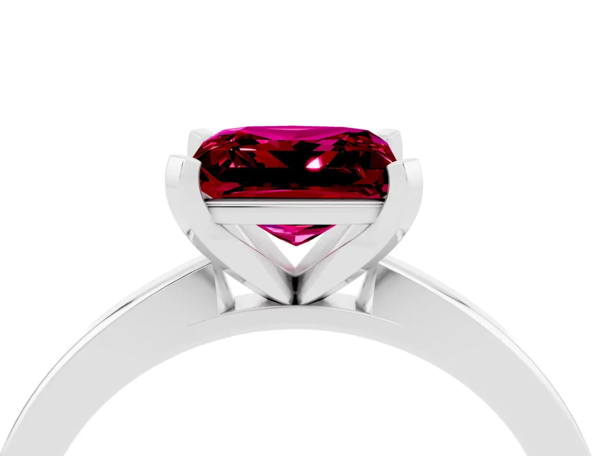 Princess Cut Garnet Solitaire Engagement Ring with Classic Band and Four-Prong Setting Silver