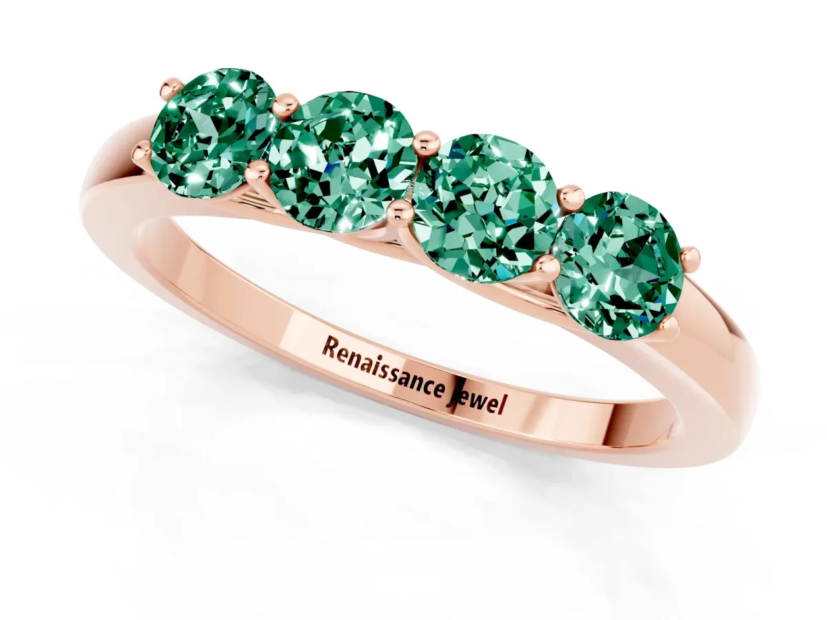 Four-Stone Round Green Sapphire Prong-Set Band Rose gold