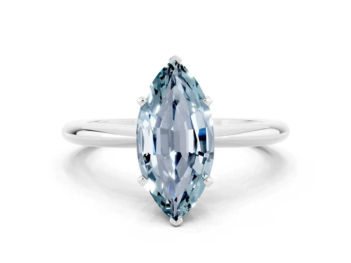 Marquise Cut Aquamarine Solitaire Ring with Six-Prong Setting and Classic Band Silver