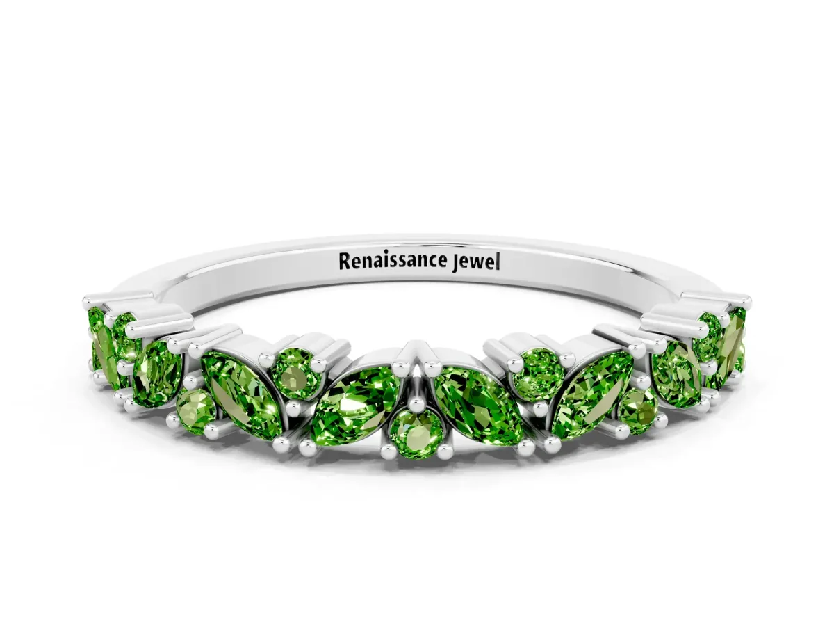 Marquise and Round Peridot Vine Eternity Band with Prong Setting Silver