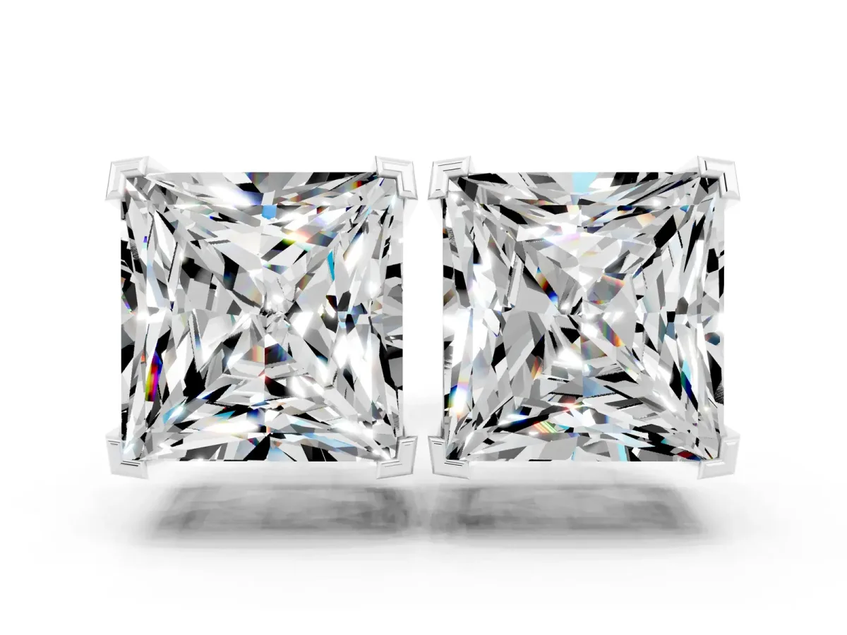 Princess Cut Moissanite Stud Earrings White gold
