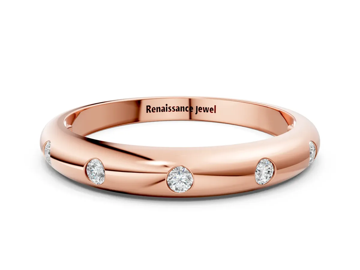 Bezel Set Round Diamond Comfort Fit Band Rose gold