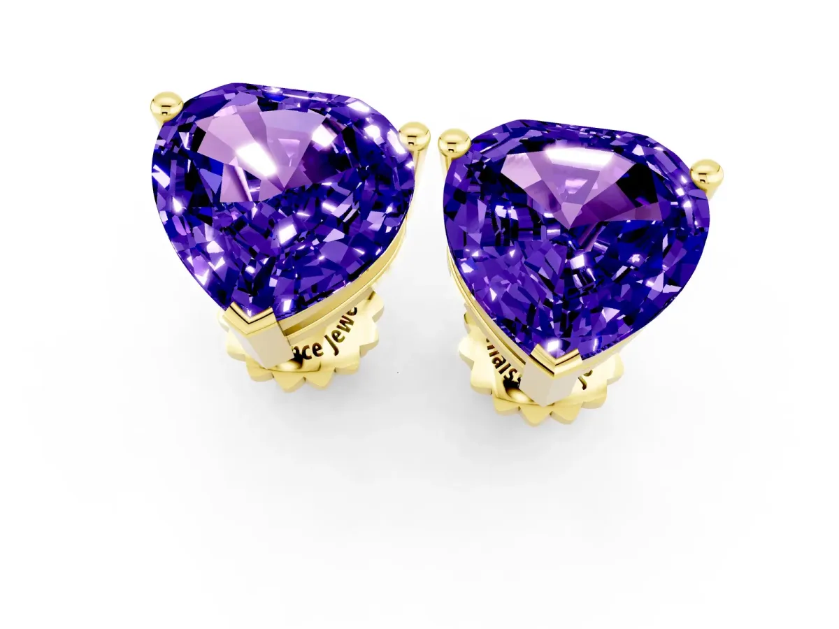 Heart Cut Tanzanite Stud Earrings Yellow gold