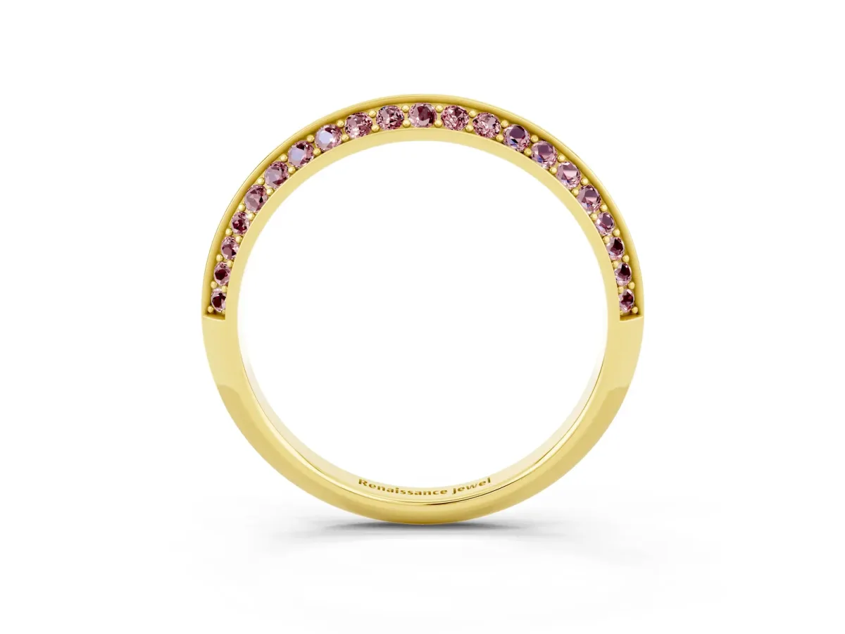 Double Row Pavé Round Morganite Eternity Band with Channel Setting Yellow gold