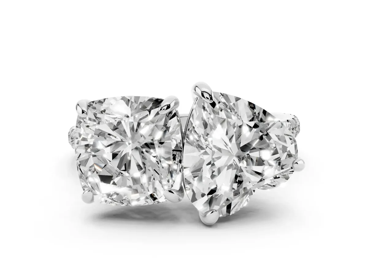 Cushion and Heart Toi Moi Ring with Prong Setting and Pave Band Silver