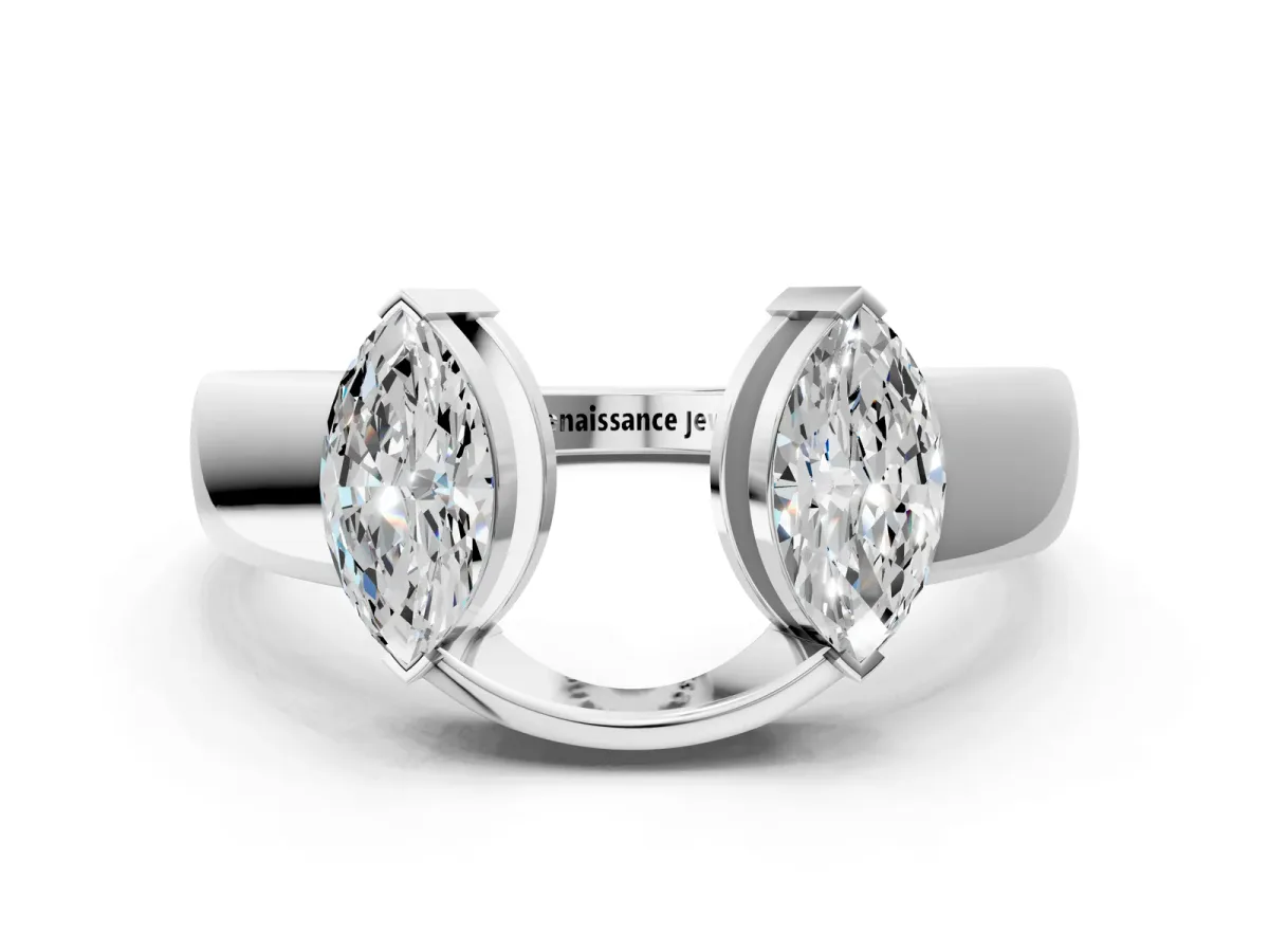 Marquise Diamond Open Band Ring with Tension Setting Silver