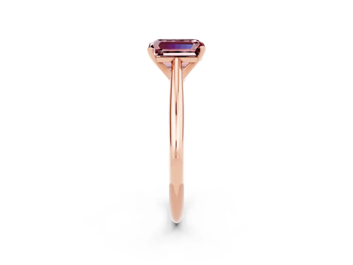 Emerald Cut Morganite Solitaire Engagement Ring with Cathedral Setting and Four-Prong Mount Rose gold