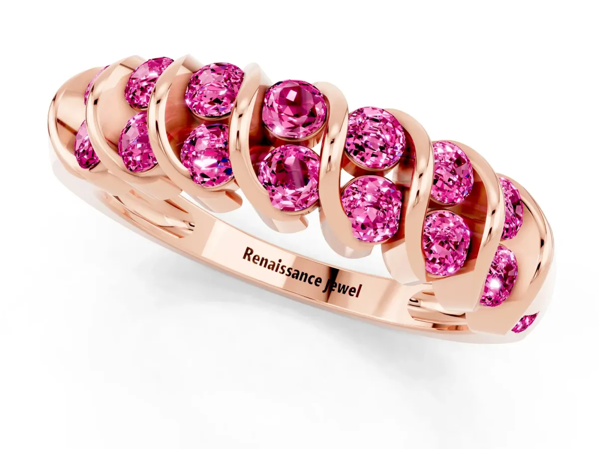 Channel Set Round Pink Sapphire Multi-Row Band Rose gold