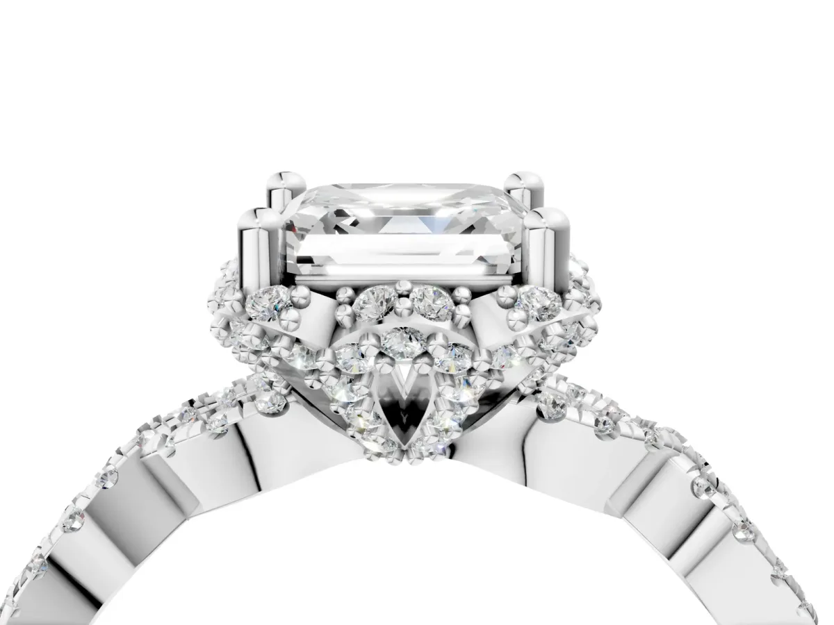 Asscher Cut Halo Twist Band Solitaire Ring with Six-Prong Setting Platinum