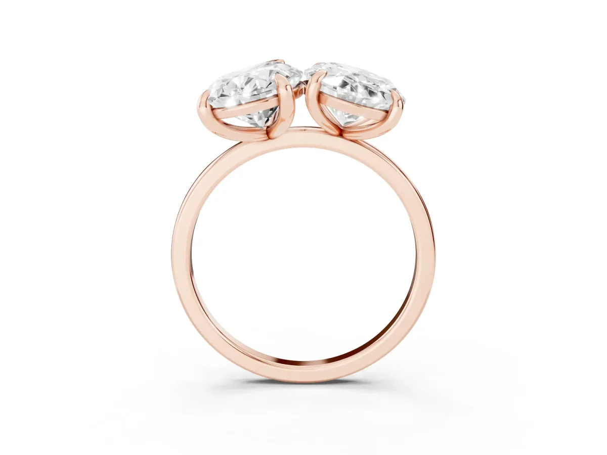 Oval and Pear Toi Moi Ring with Prong Setting and Plain Band Rose gold