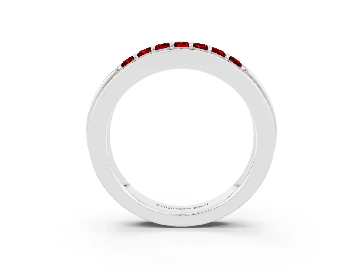 Bar-Set Princess Cut Ruby Pavé Band Platinum