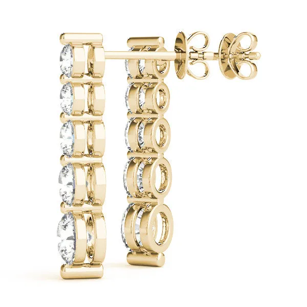 Round Diamond Prong Set Drop Earrings Yellow gold