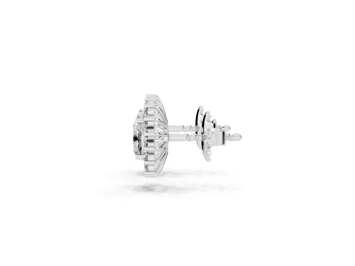 Oval Diamond Floral Halo Stud Earrings Platinum