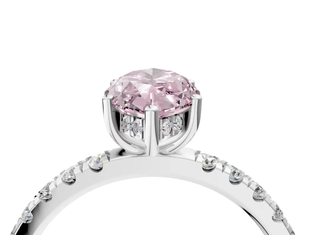 Fancy Pink Marquise Cut Diamond Pave Band Solitaire Ring with Round and Prong Setting Silver