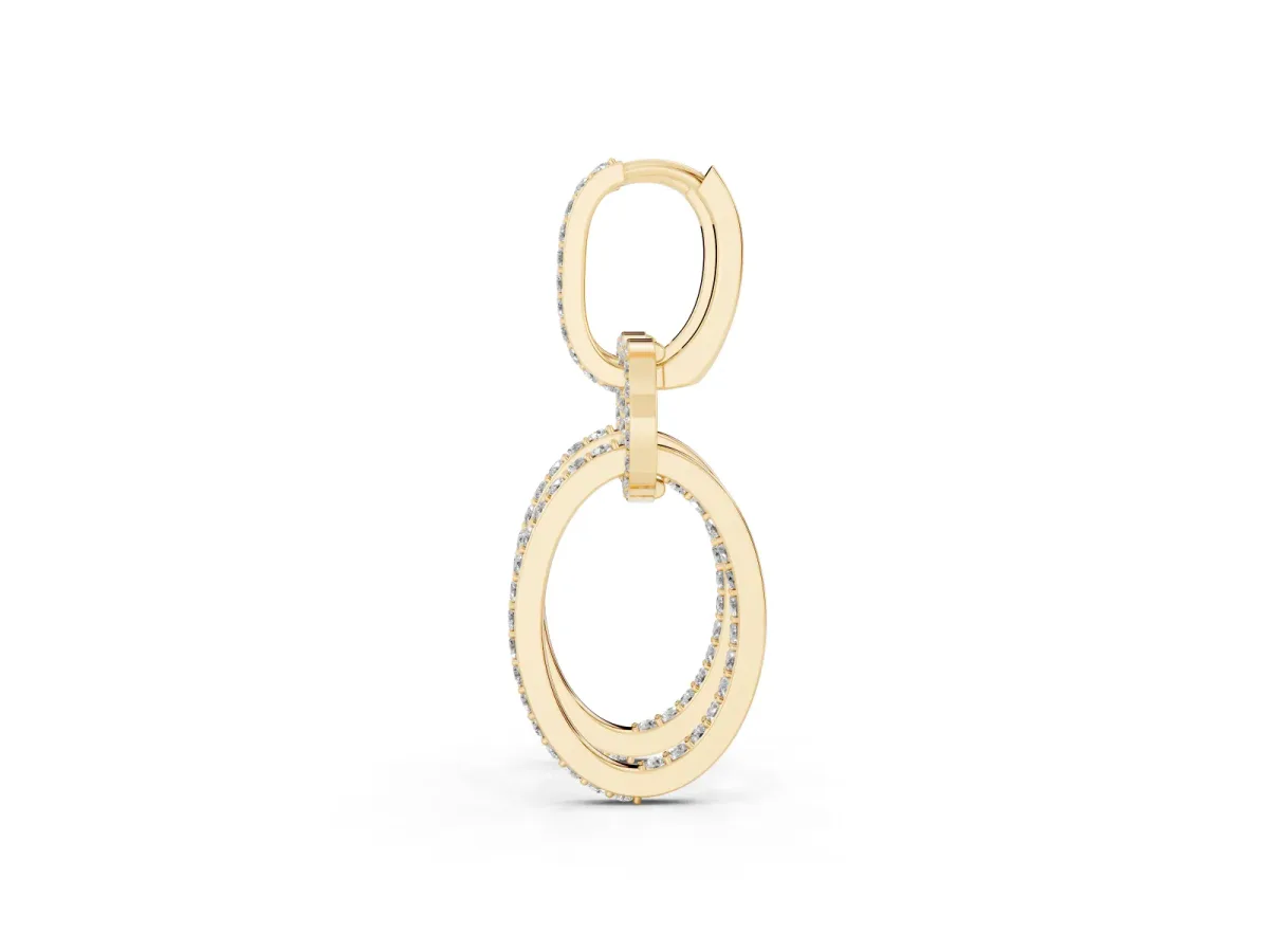 Round Cut Diamond Twisted Link Drop Earrings Yellow gold