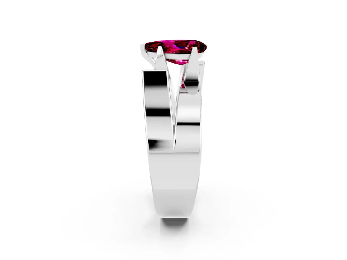 Modern Tension Set Pear Cut Garnet Solitaire Wide Band Ring Platinum