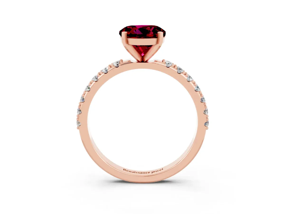 Round Cut Garnet Solitaire Pavé Band with Four-Prong Setting Rose gold