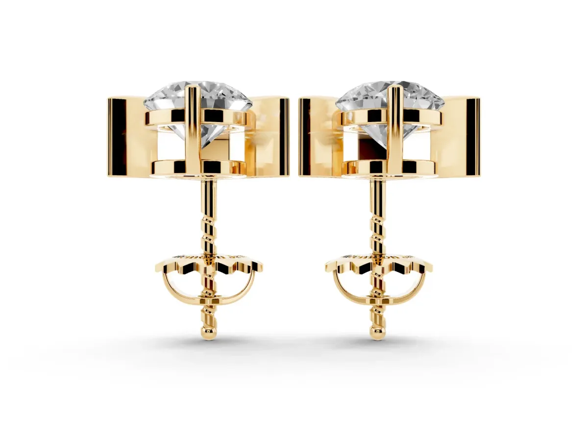 Round Diamond Inverted V Stud Earrings Yellow gold