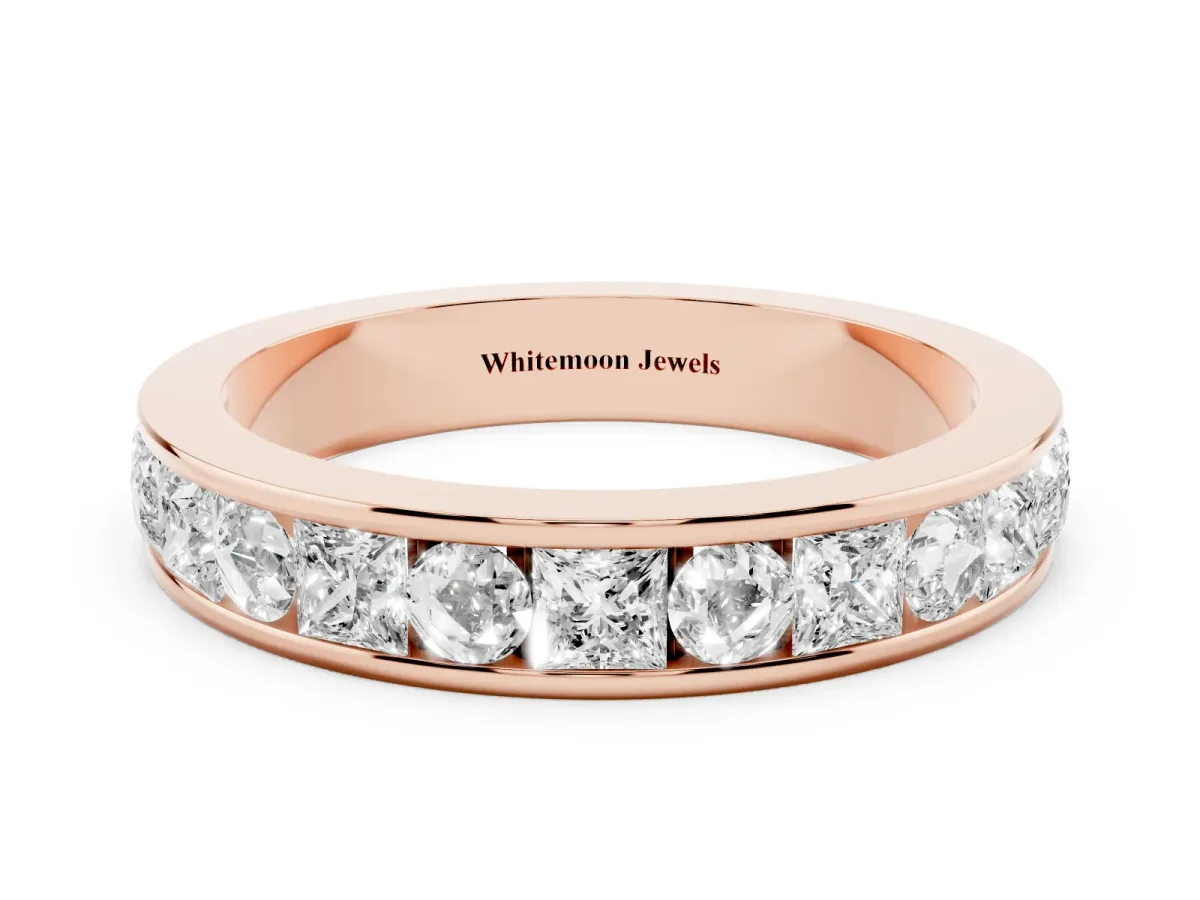Princess Diamond Channel Set Promise Ring with Round Diamond Accents Rose gold