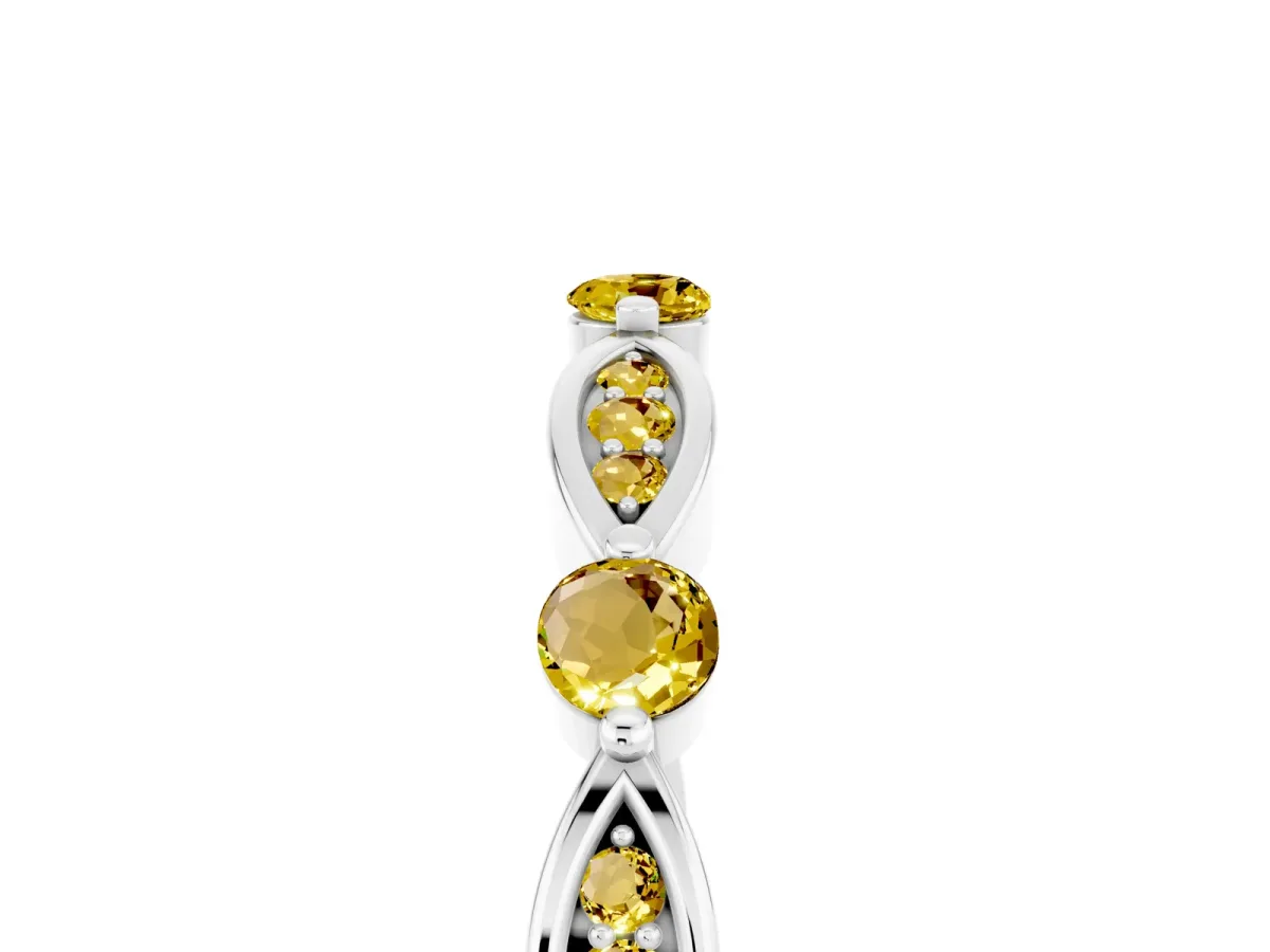 Marquise and Round Yellow Sapphire Milgrain Band with Bezel Setting Silver