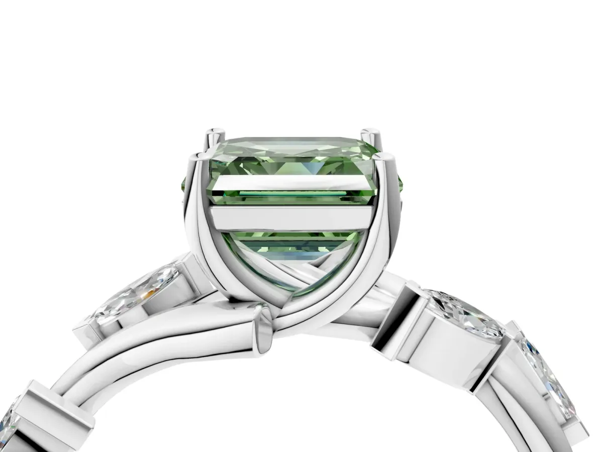 Fancy Green Asscher Cut Solitaire Twisted Band Marquise Accent Prong Setting Ring Platinum