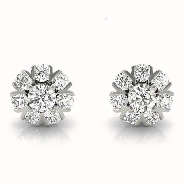 Round Cluster Diamond Stud Earrings with Prong Setting White gold