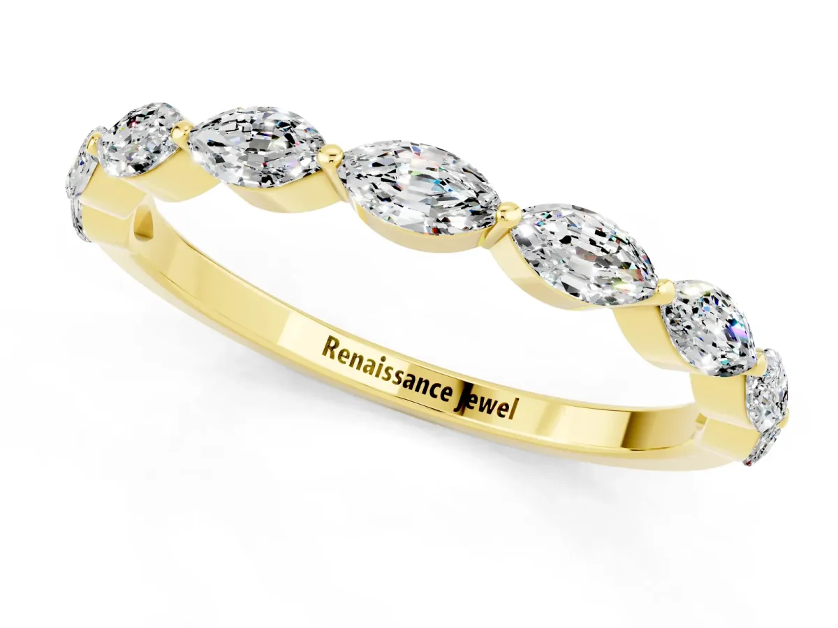 Marquise Moissanite Half Eternity Band with Prong Setting Yellow gold