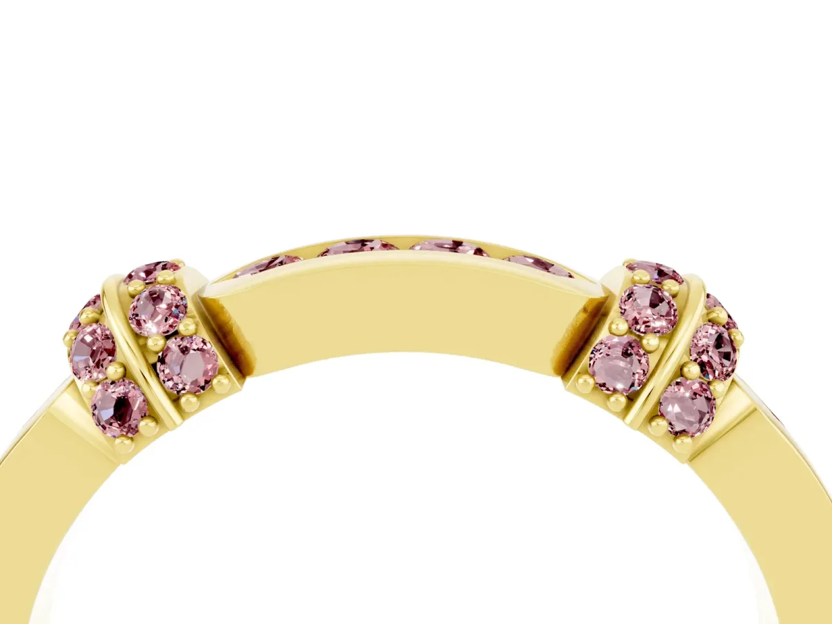 Pavé Round Morganite Link Band with Bezel Setting Yellow gold