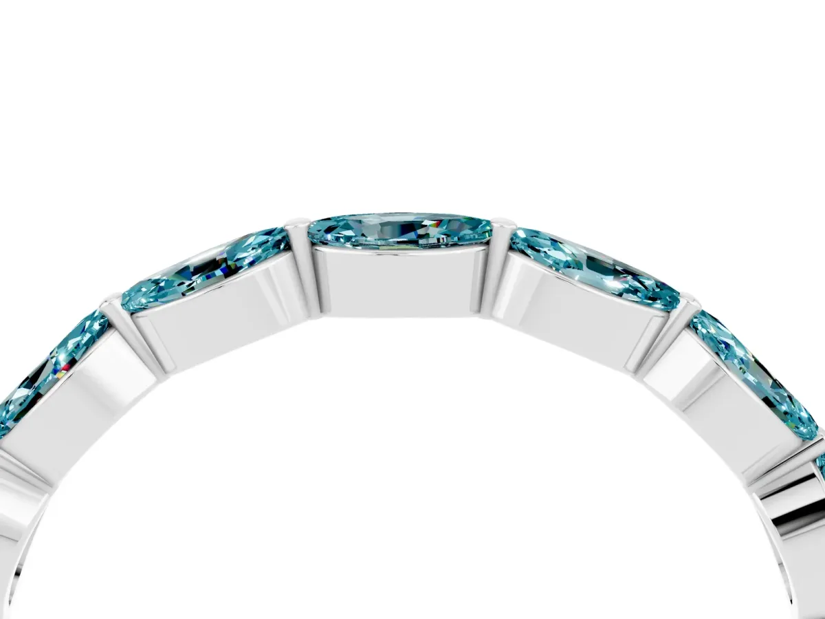 Marquise Blue Topaz Half Eternity Band with Prong Setting Silver