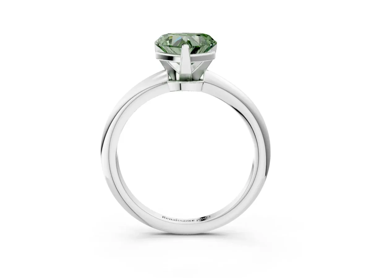 Fancy Green Heart Cut Diamond Solitaire Ring with Six-Prong Setting and Classic Band Silver