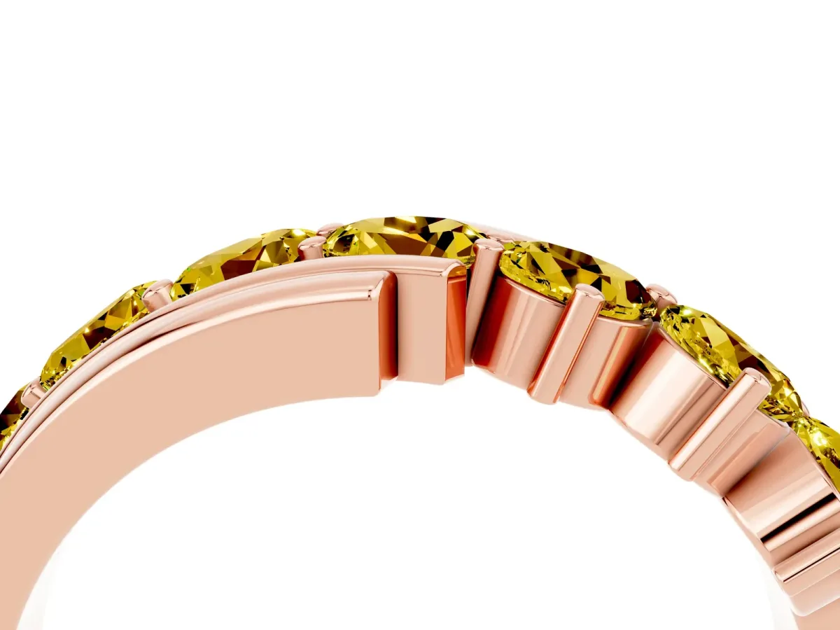 Round Yellow Sapphire Wave Band with Channel and Shared Prong Setting Rose gold
