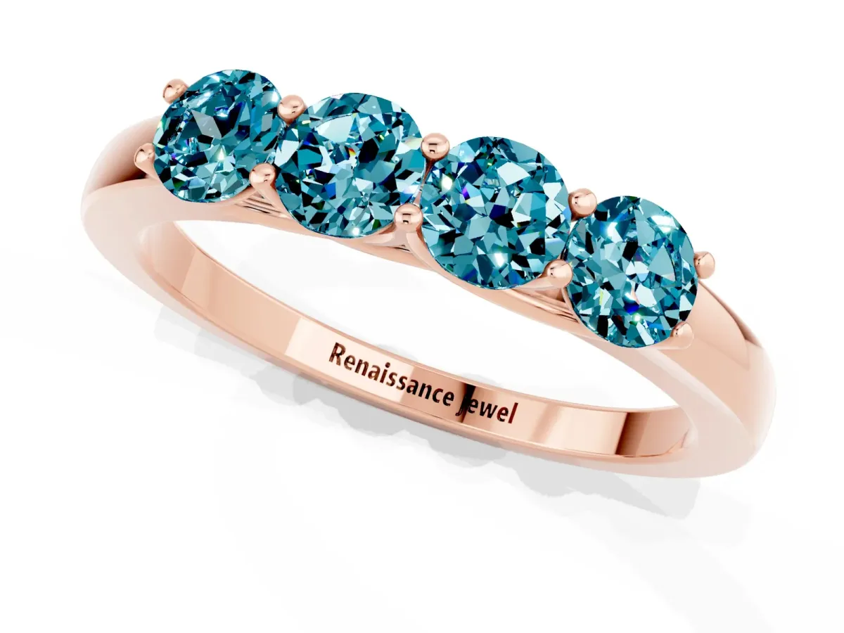Four-Stone Round Blue Topaz Prong-Set Band Rose gold