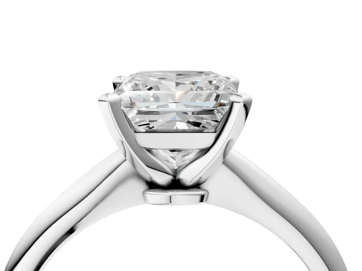 Princess Cut Diamond Solitaire Engagement Ring with Classic Band and Four-Prong Setting Silver