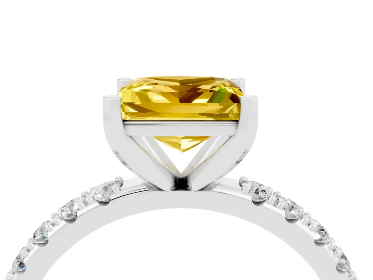Princess Cut Yellow Sapphire Solitaire Pavé Band with Four-Prong Setting Silver