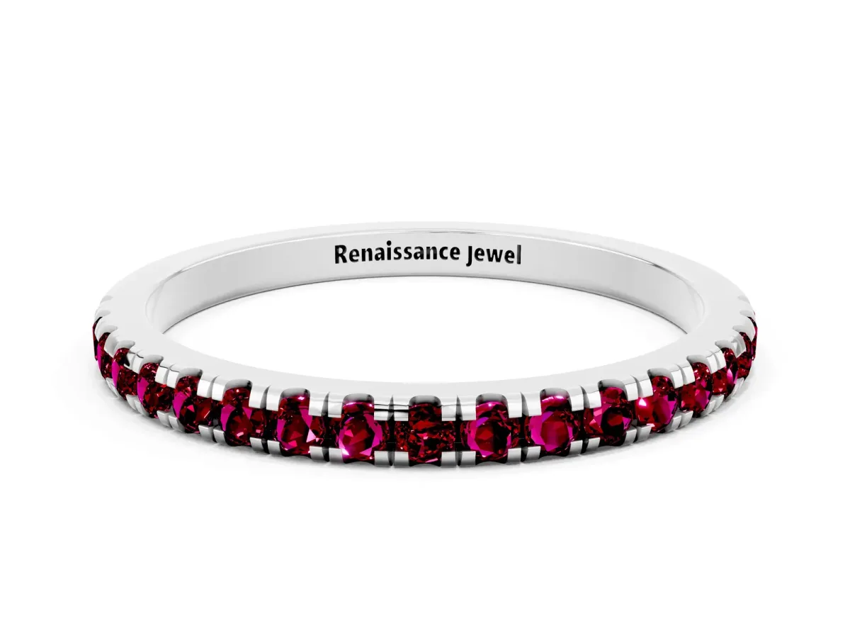 Pavé Round Garnet Half Eternity Band with Shared Prong Setting Platinum